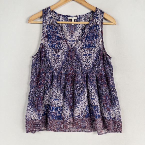 Joie Tops - Joie Tank Top Womens Sz Small Red White Blue Geometric Silk Sheer Boho Festival